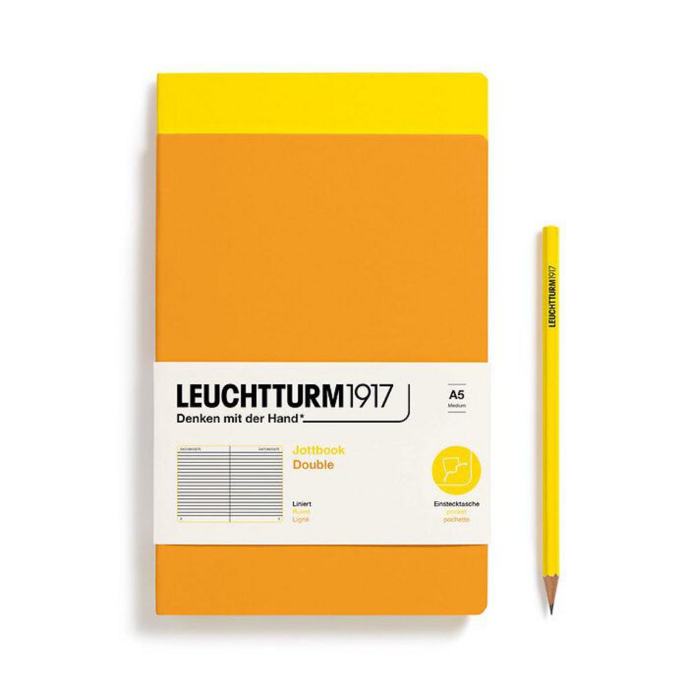 Leuchtturm, Yellow, Journal, Art & School, A5, Ruled, Jottbook Double, Lemon & Rising Sun, 724282